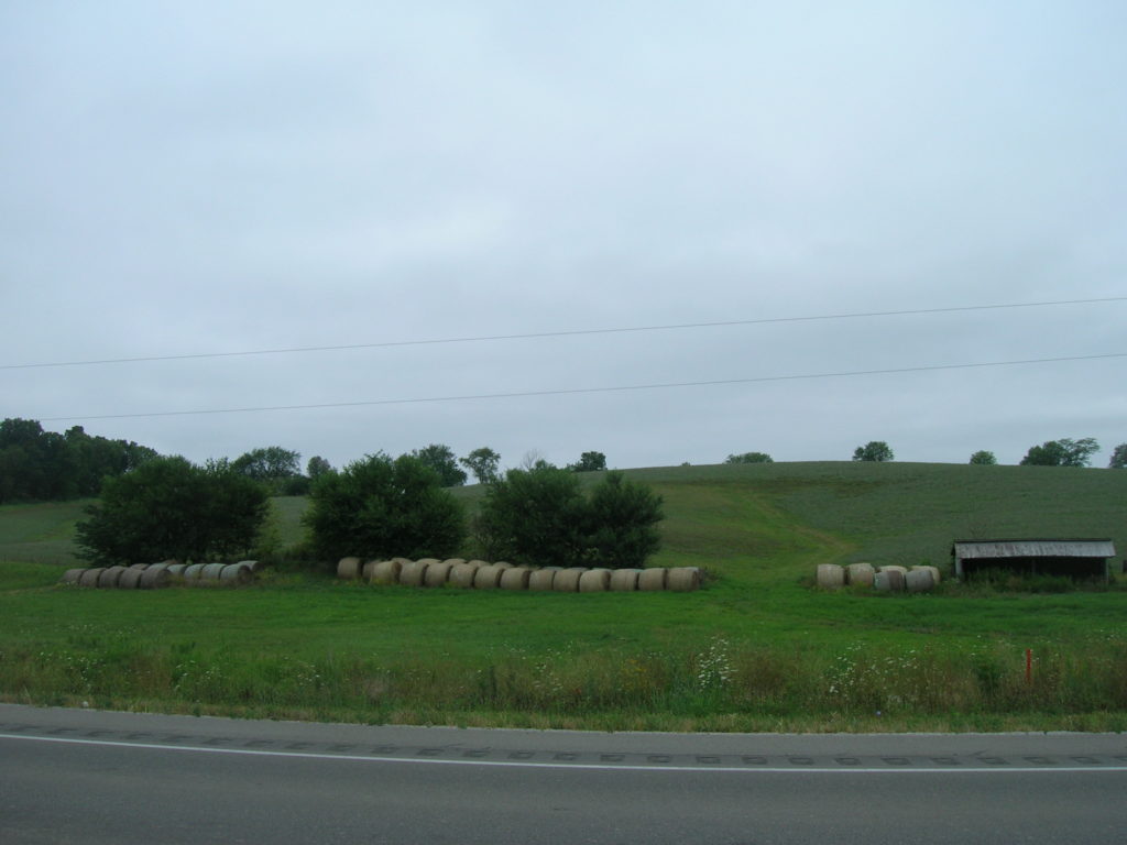Hay stacks along Highway 1 on the way to Solon, Iowa from Iowa City, Iowa..